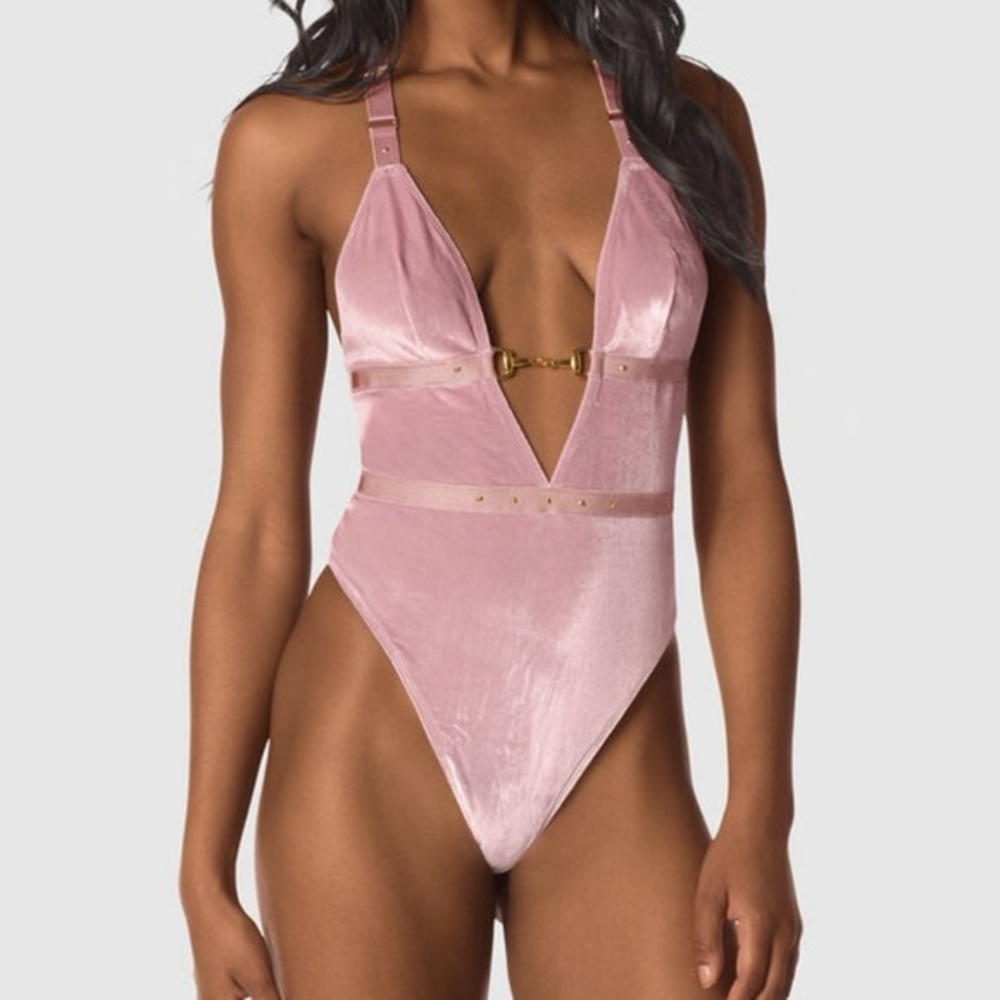 NWOT La Senza Velvet Mauve Body Suit Chain Detailing Lingerie Top